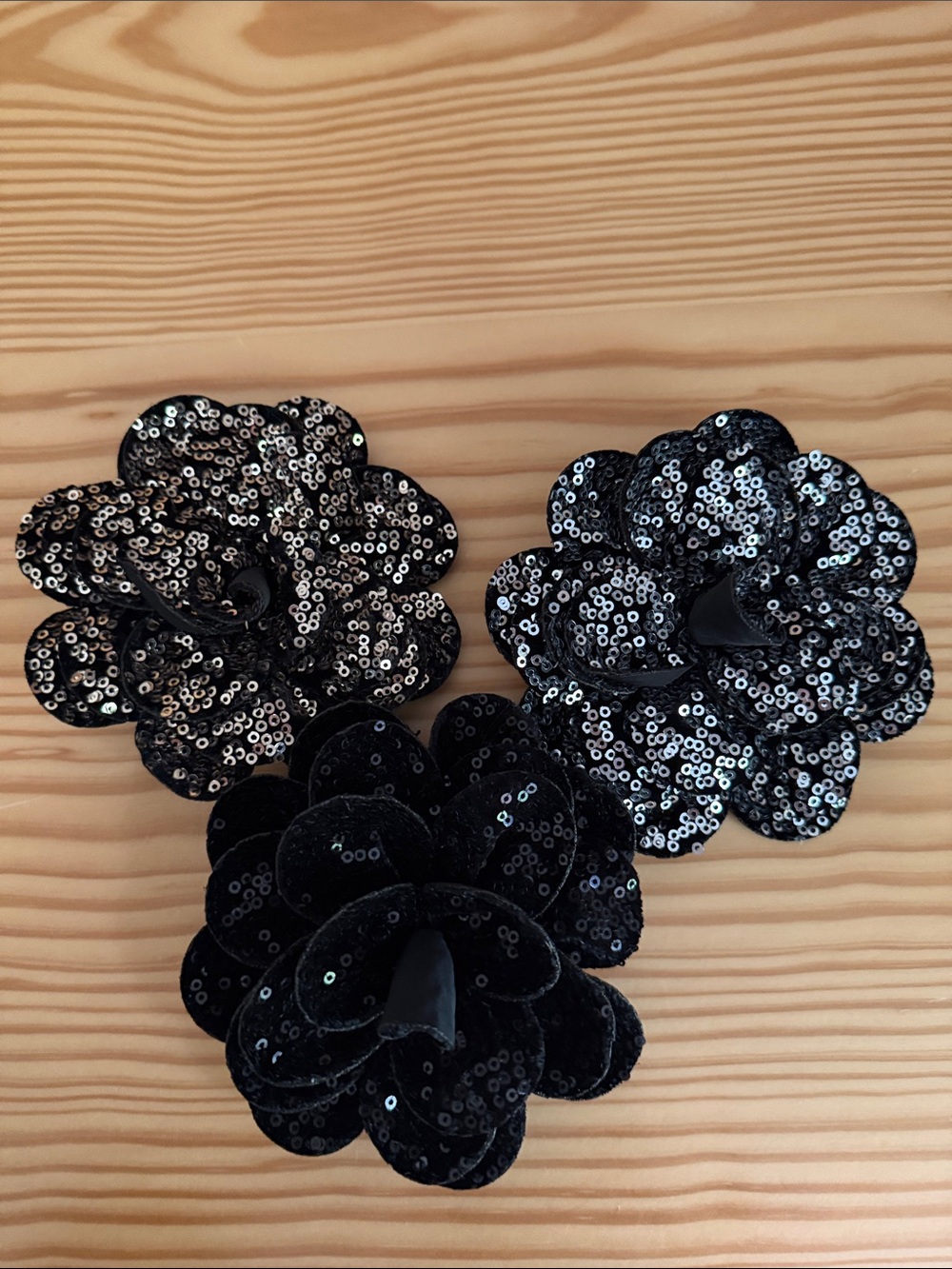 Sequin Flower Hair Clips - Black